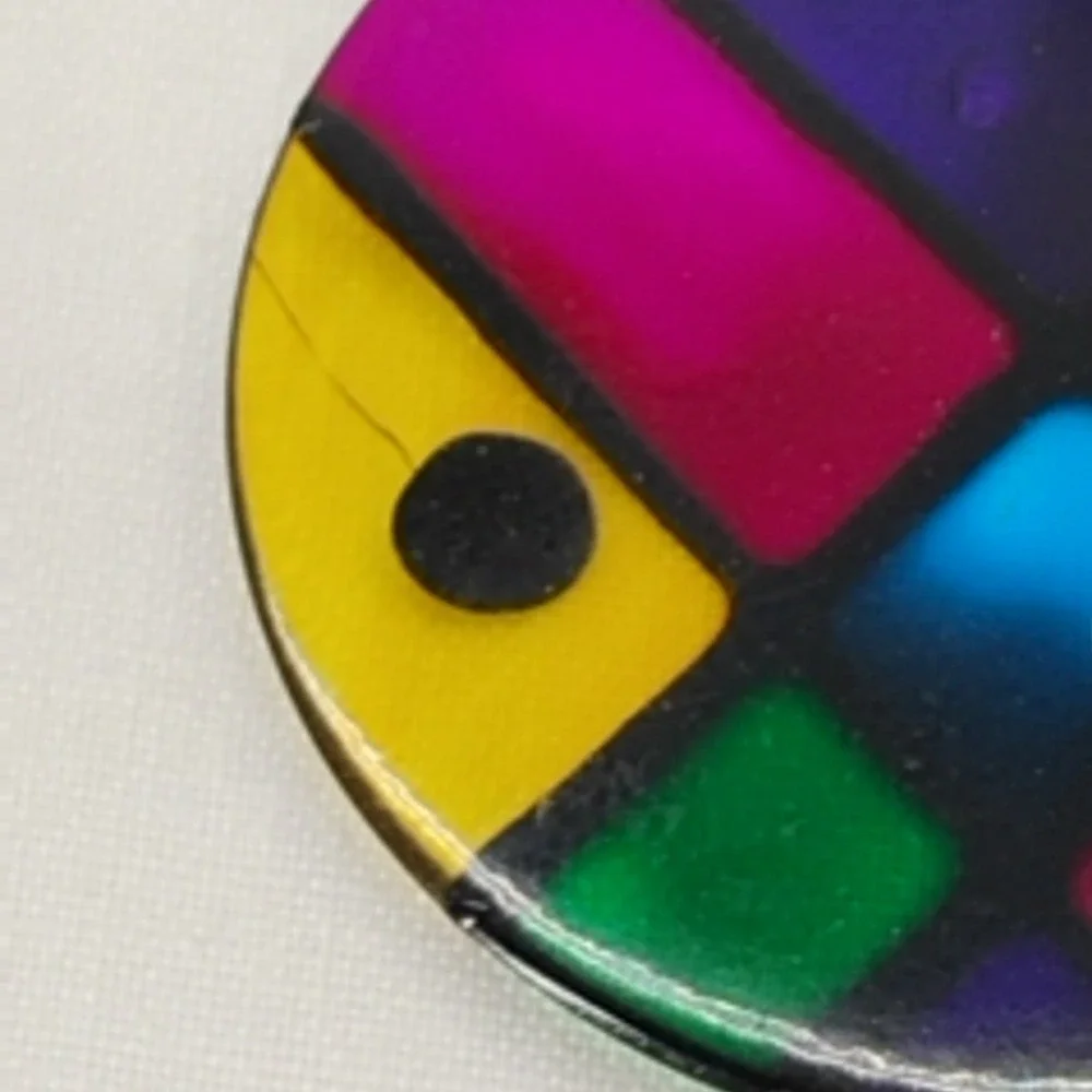 Vintage Stained Glass Plastic Clip On Earrings Neon Retro Boho - Picture 5 of 6